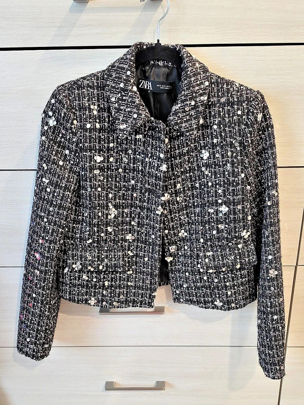 Tweed Cropped Blazer in Black & White